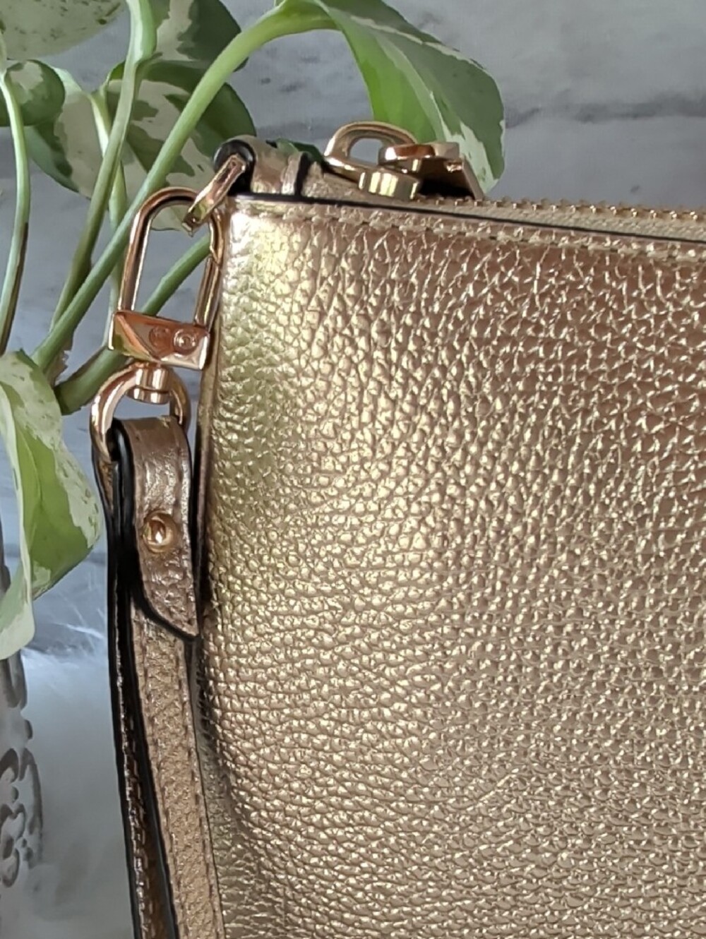 Michael Kors Gold Metallic Zip Wristlet Clutch - Picture 3 of 7